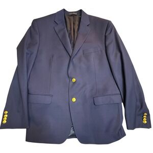 Lauren Ralph Lauren Wool Blend Blazer Sport Coat Gold Crest Buttons 42R Navy